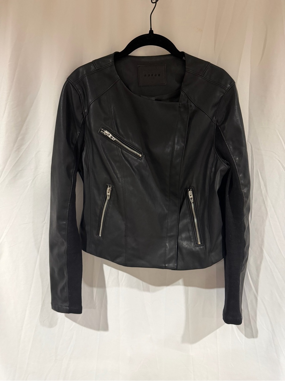 Blank NYC Jacket Black Leather Moto Jacket Silver Zippers Full Zip Biker M